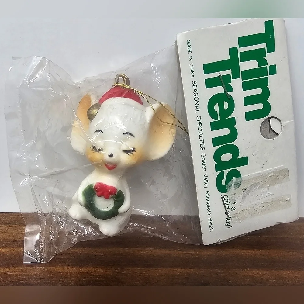 Vintage Trim Trends Christmas Mouse Santa Hat Christmas Tree Ornament Miniature